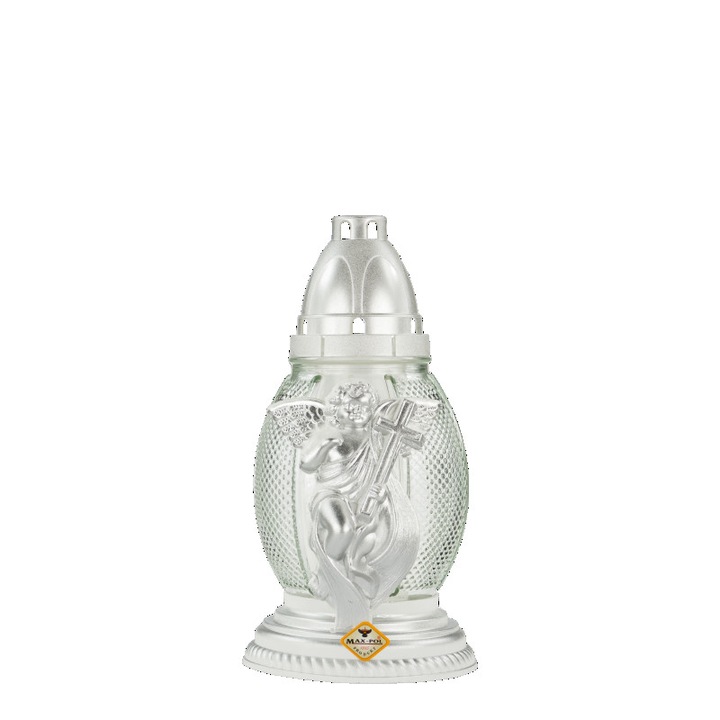 Стъклена свещ с бяло ангелче - 26ч