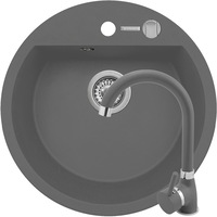 Pachet chiuveta granit Pyramis Bellissima Round + Baterie, Ø510 mm, montare pe blat, valva pop-up, Industrial Grey