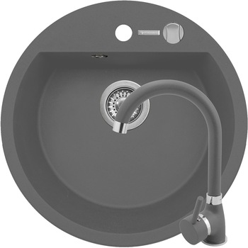 Pachet chiuveta granit Pyramis Bellissima Round + Baterie, Ø510 mm, montare pe blat, valva pop-up, Industrial Grey Pachet chiuveta granit Pyramis Bellissima Round + Baterie, Ø510 mm, montare pe blat, valva pop-up, Industrial Grey