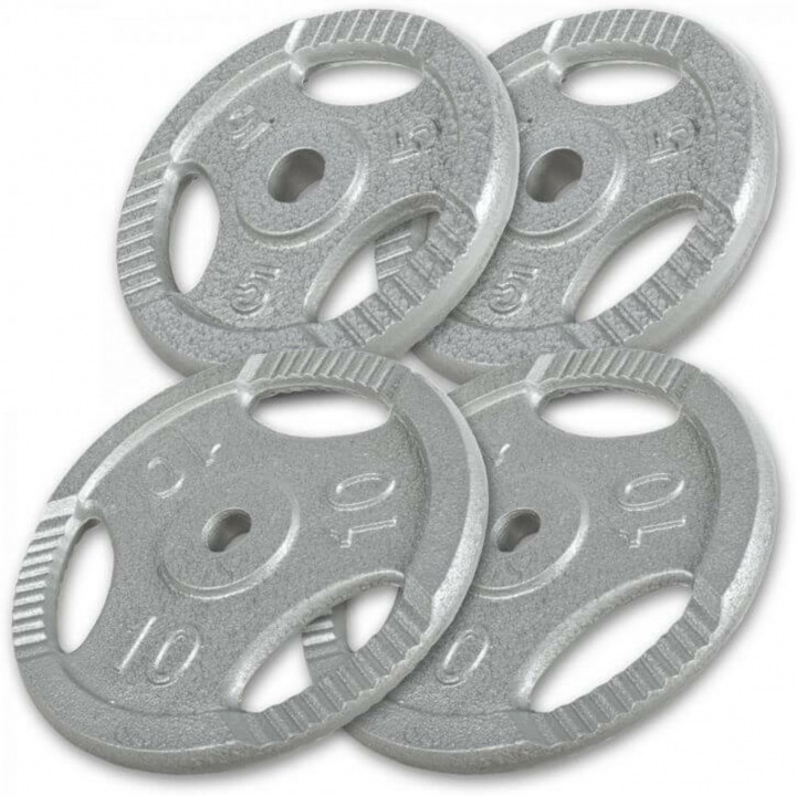 Set 4 discuri fier cu maner, Gorilla Sports, 30 kg, 2 x 10Kg, 2 x 5Kg