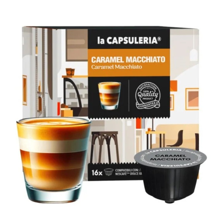 Capsule Cafea Caramel Macchiato La Capsuleria, 16 capsule, compatibile cu Dolce Gusto