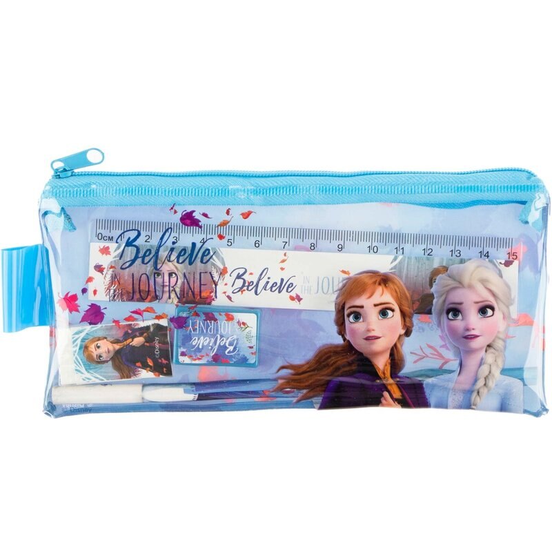 Penar transparent cu accesorii, Ana si Elsa, albastru