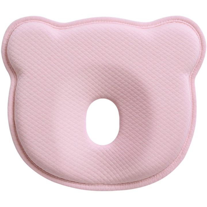 Perna pentru bebelusi impotriva plagiocefaliei din spuma cu memorie si husa din bumbac organic, Opalcore, Roz