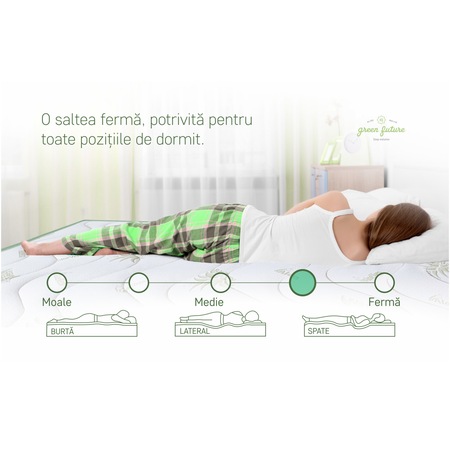 Saltea ortopedica, Green Future, Aloe Vera Pocket, 180x200x19 cm, arcuri pocket, spuma poliuretanica cu memorie, husa cu aloe vera, fermitate medie