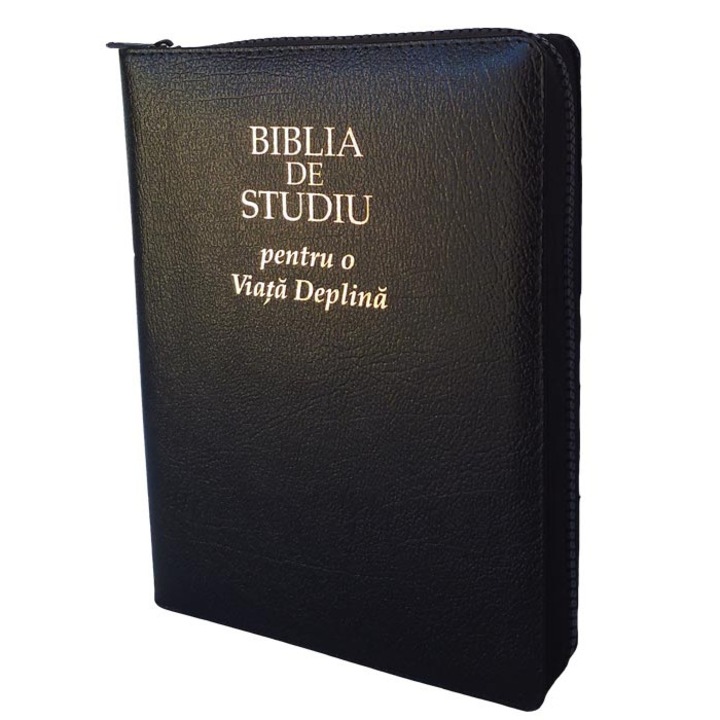 Biblia de studiu pentru o viata deplina, cu coperta din piele neagra si fermoar