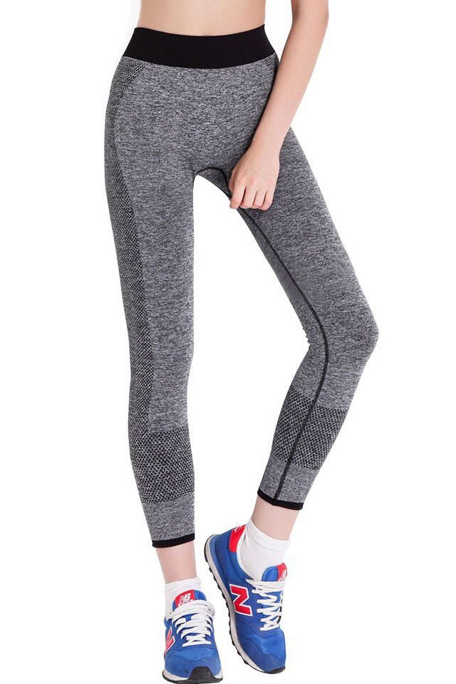 Colanti crop cu banda elastica in talie, gri, marime M