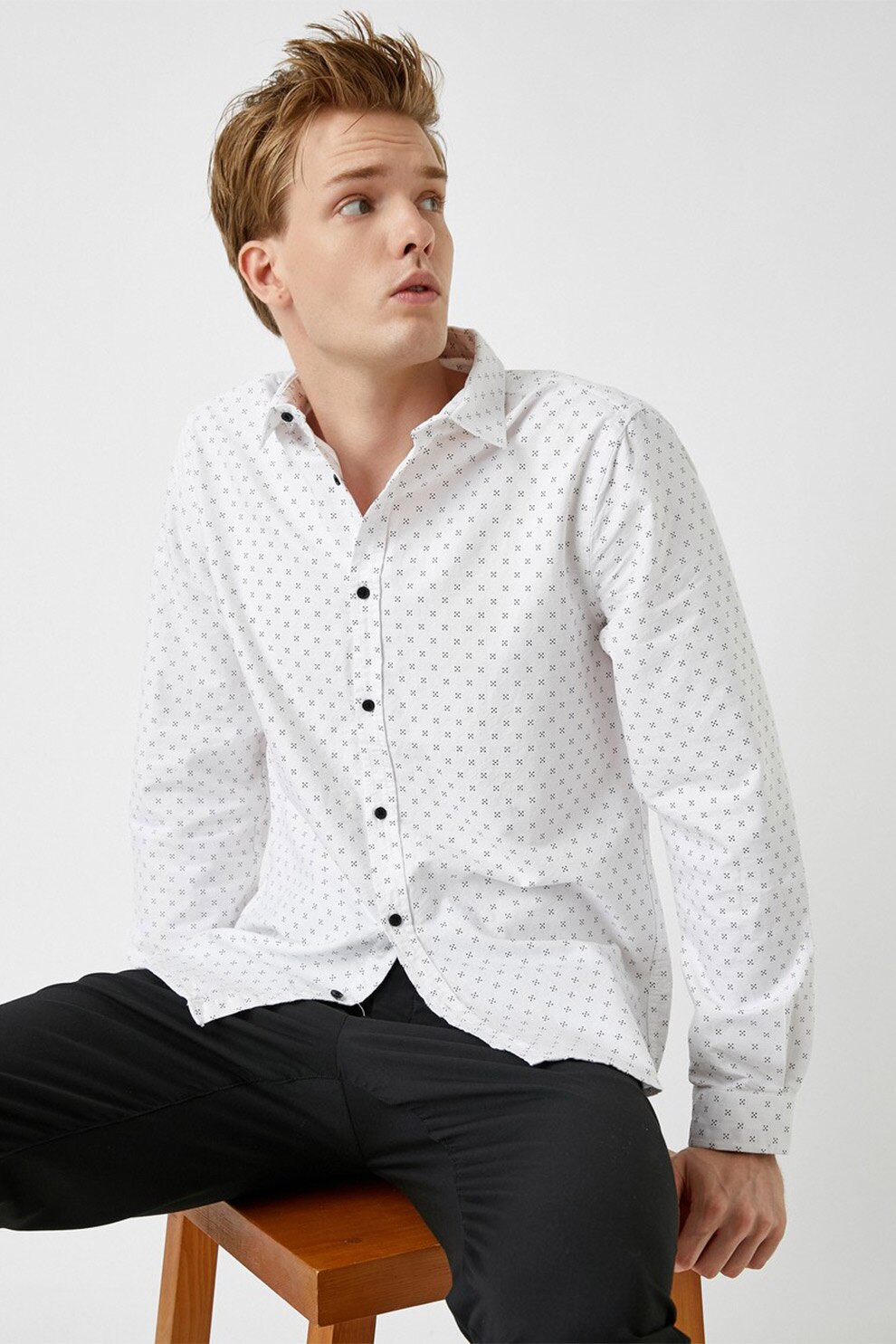 KOTON, Camasa cu maneci lungi si imprimeu grafic, Alb/Negru, S