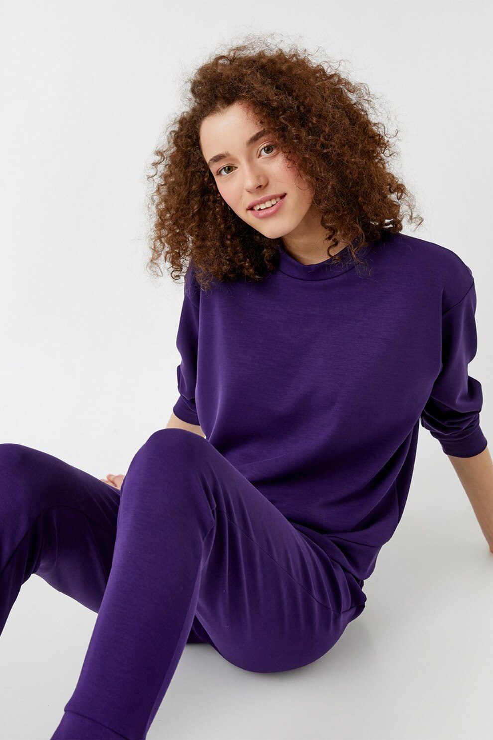 KOTON, Bluza sport din amestec de modal cu decolteu rotund, Violet
