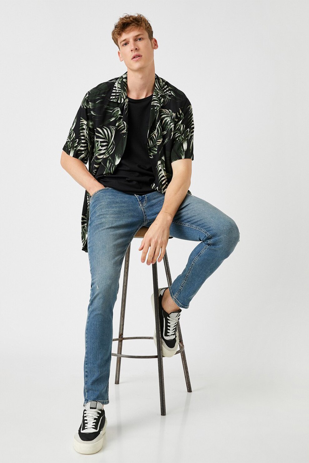 KOTON, Blugi skinny cu talie joasa, Albastru deschis