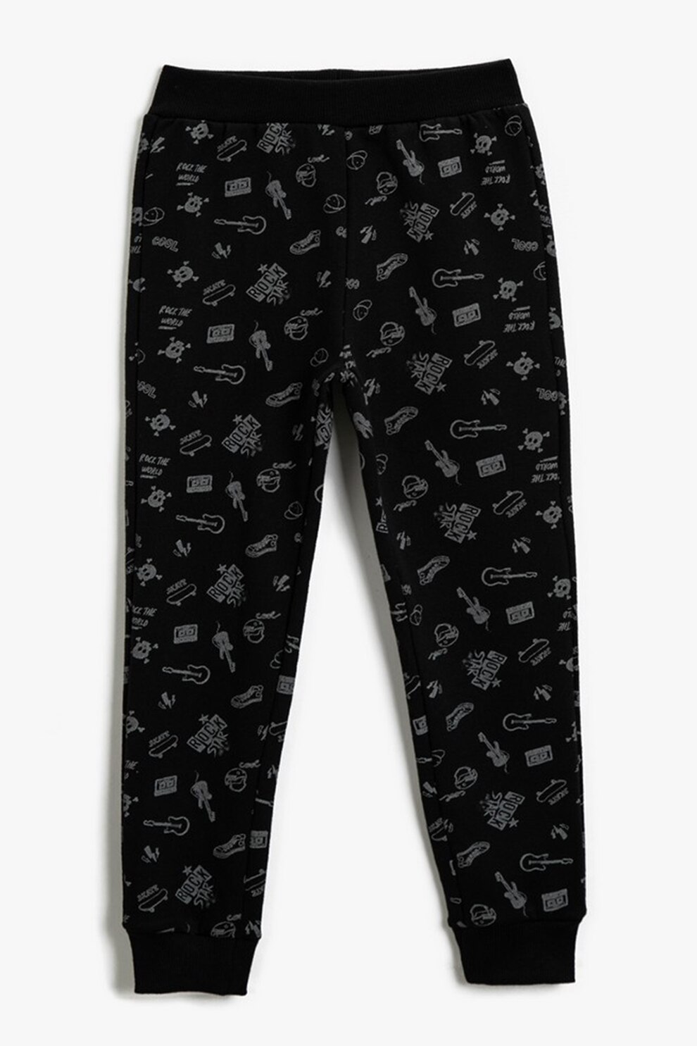KOTON, Pantaloni sport cu imprmeu grafic, Negru
