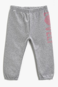 KOTON, Pantaloni sport cu detaliu cu imprimeu, Gri melange KOTON, Pantaloni sport cu detaliu cu imprimeu, Gri melange