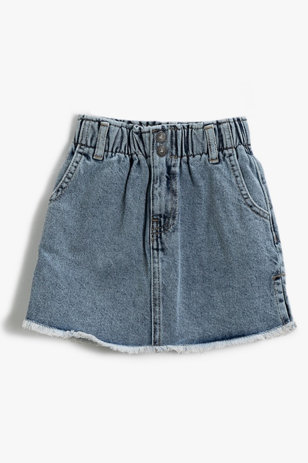 KOTON, Fusta mini de denim cu terminatii nefinisate, Albastru prafuit