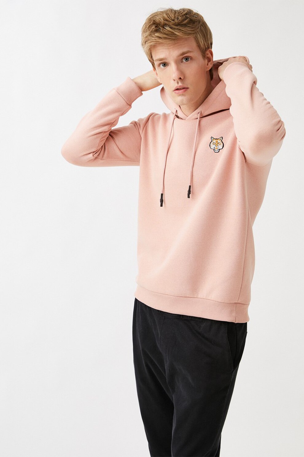 KOTON, Hanorac cu broderie pe piept, Roz pastel