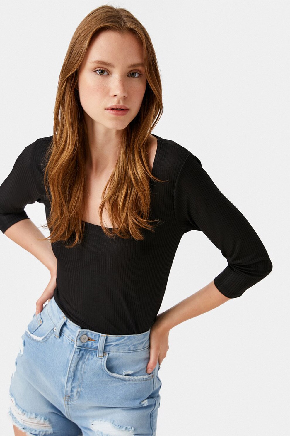 KOTON, Bluza striata cu decolteu rotunjit, Negru