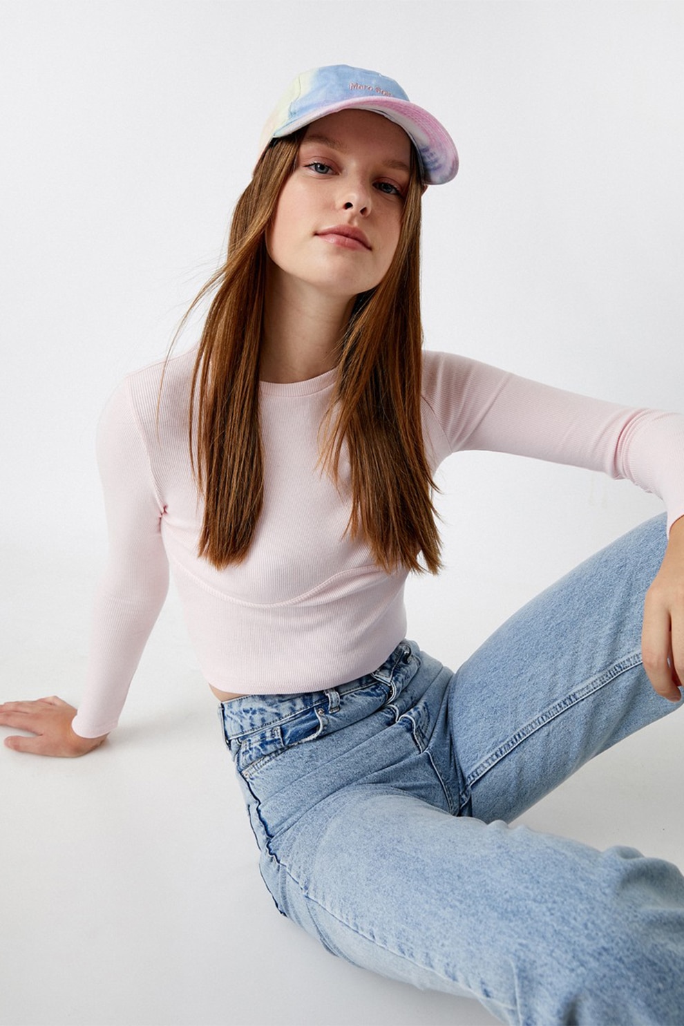 KOTON, Bluza crop cu decolteu la baza gatului, Alb fildes