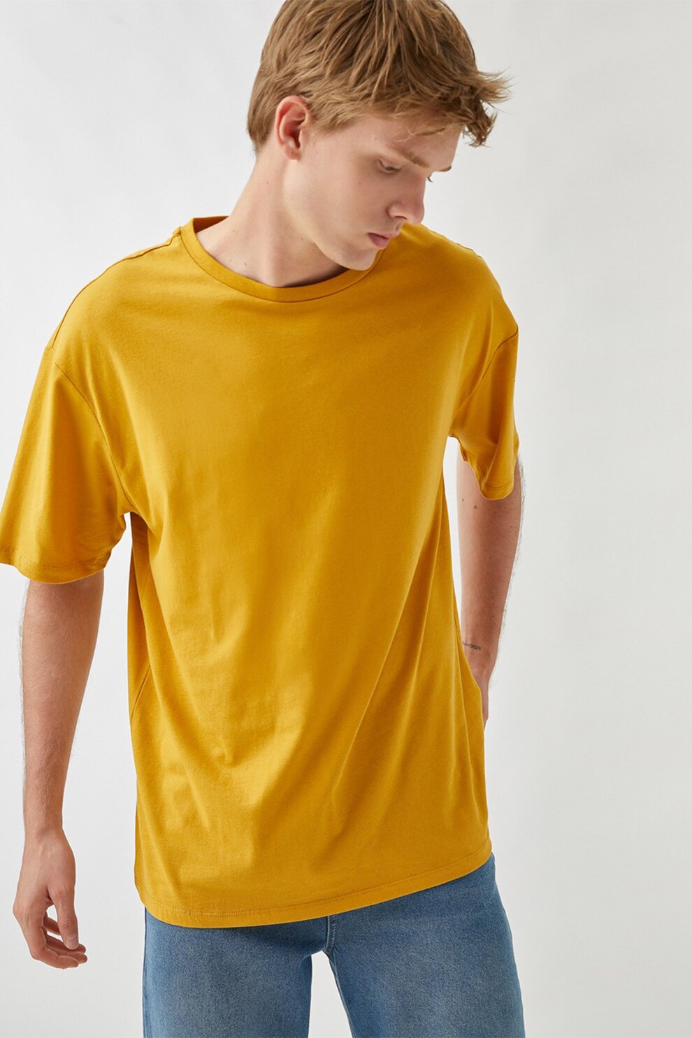 KOTON, Tricou supradimensionat de bumbac, Galben mustar