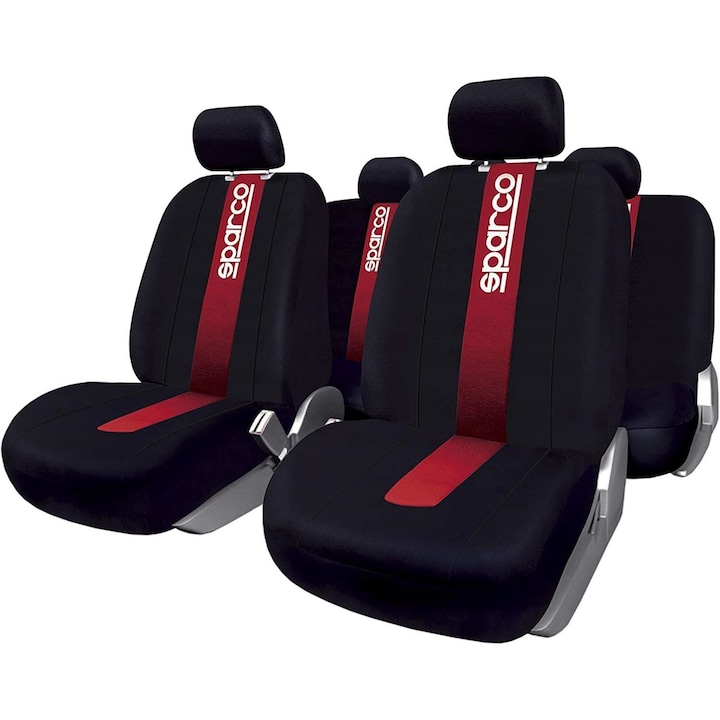 Комплект калъфи за автомобилни столчета Sparco Red Spider, черно - червени, 9 части