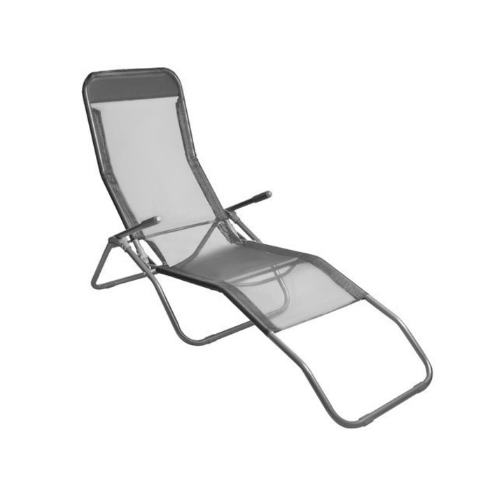 Napozóágy típusú szék, állítható és összecsukható, 130 kg kapacitás, 180 cm, szürke szín