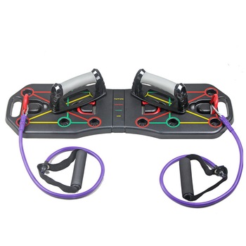 Placa pentru flotari, multifunctionala, pe baza de culori, cu manere si cabluri de rezistenta, neagra Placa pentru flotari, multifunctionala, pe baza de culori, cu manere si cabluri de rezistenta, neagra