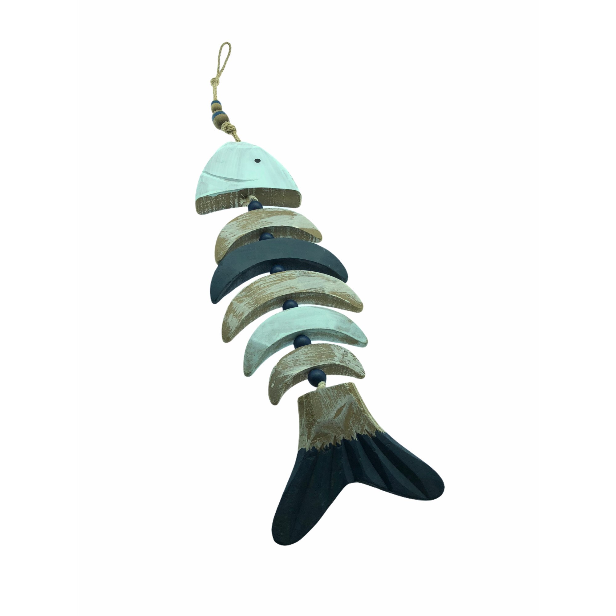 Decoratiune maritima peste, Atelier, Alb/Albastru, Lemn, 40cm