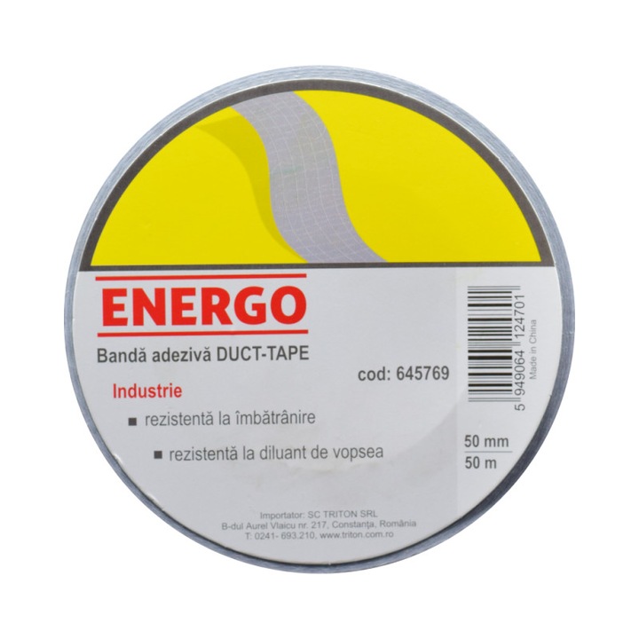 Banda adeziva DUCT TAPE gri 50MM X 50M ENERGO