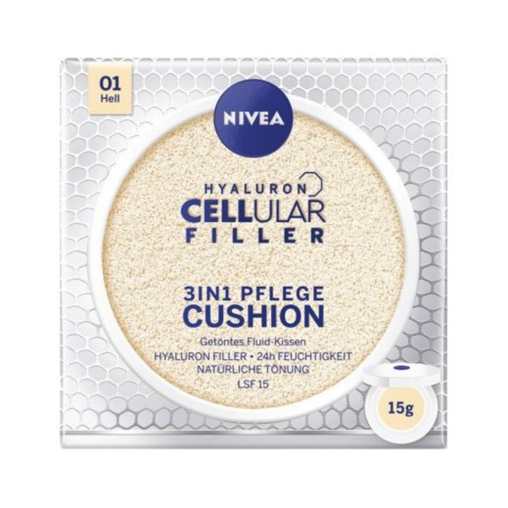 Crema coloranta Nivea Hyaluron Cellular Filler 3-in-1 Care Cushion 01 Light, 15 g