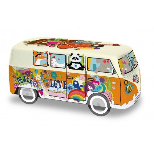 Masinuta rulanta VW Combi Hippie 1888, 90g biscuiti, portocalie