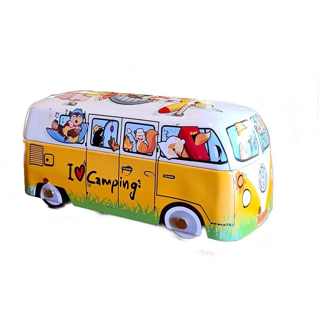 Masinuta rulanta VW Combi Camping 1888, 90g biscuiti, albastru/galben