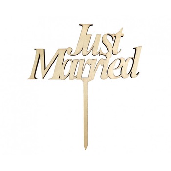 Topper din lemn, Just Married, Deco, Natur, 6 x 12cm Topper din lemn, Just Married, Deco, Natur, 6 x 12cm