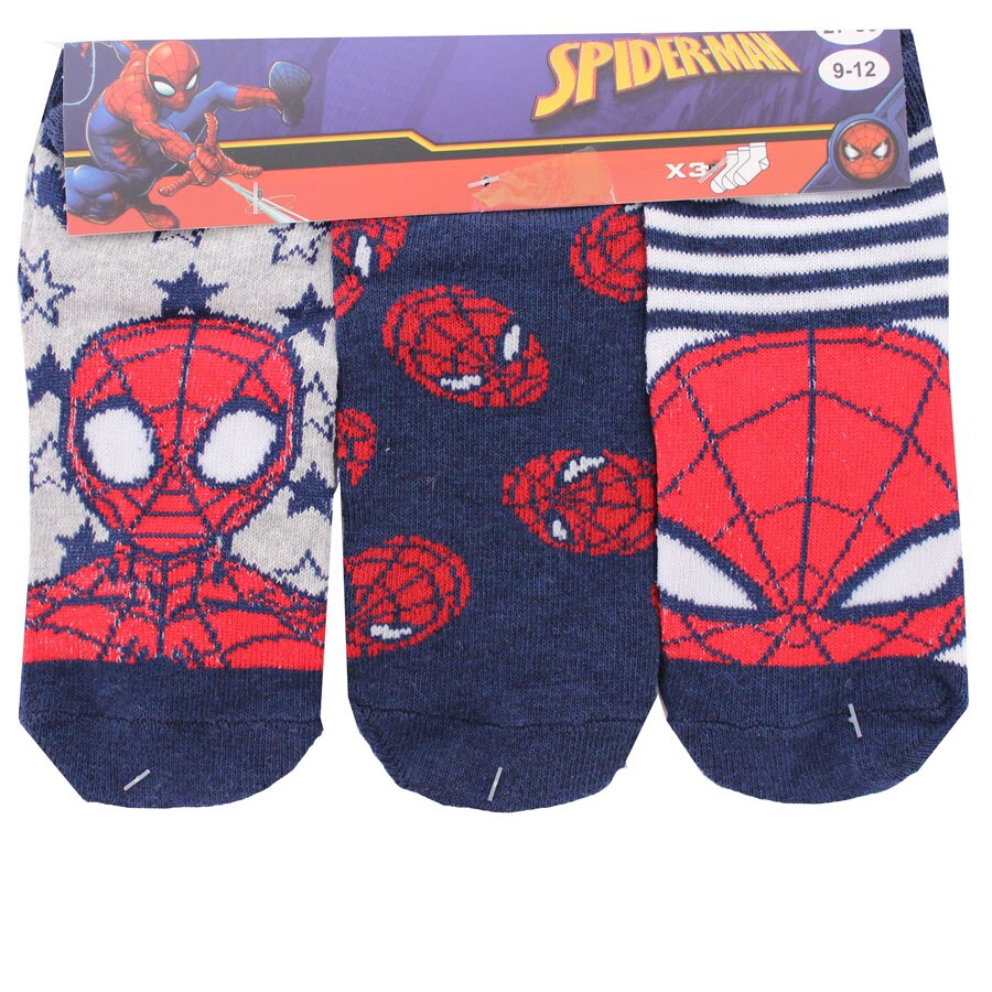 Set 3 sosete, Spider Man, bluemarin cu gri