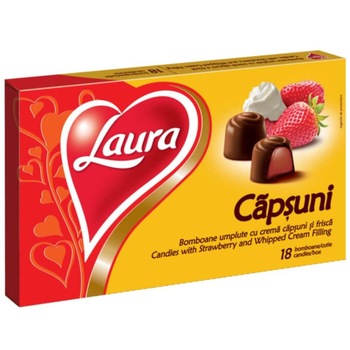 Bomboane cu Crema de Capsuni si Frisca Laura, 140 g Bomboane cu Crema de Capsuni si Frisca Laura, 140 g