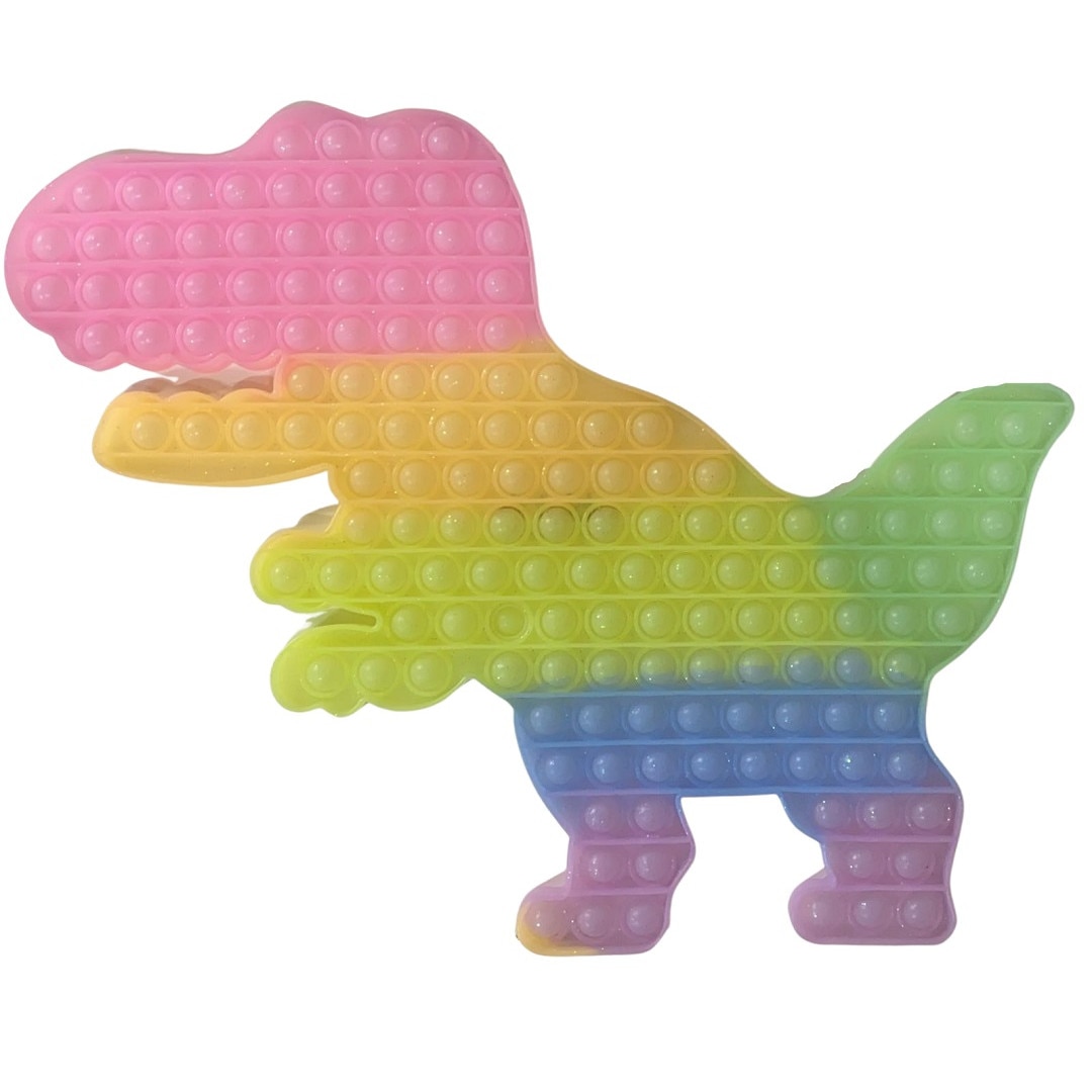 Jucarie antistres din silicon Pop it now, Dinozaur, Urias, 30 cm, Fosforescent, Multicolor