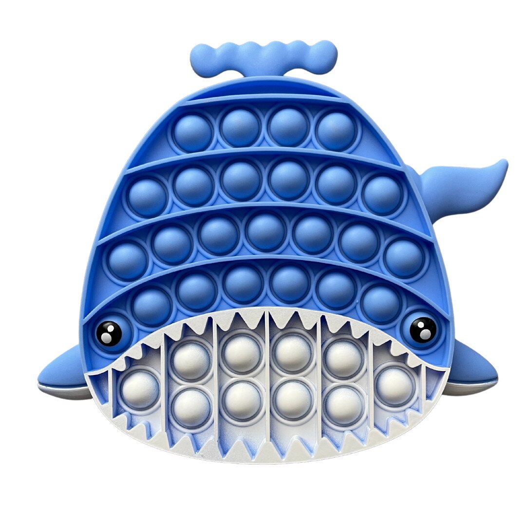 Jucarie antistres din silicon Pop it now, forma balena, 24x13 cm, albastra