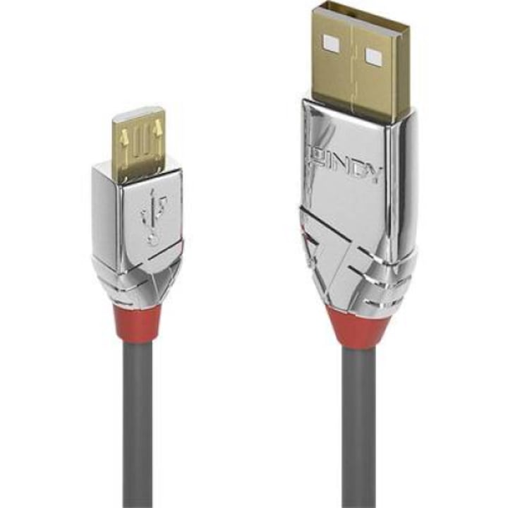 LINDY USB 2.0 Csatlakozókábel [1x USB 2.0 dugó, A típus - 1x USB 2.0 dugó, mikro B típus] 3.00 m Szürke (36653)