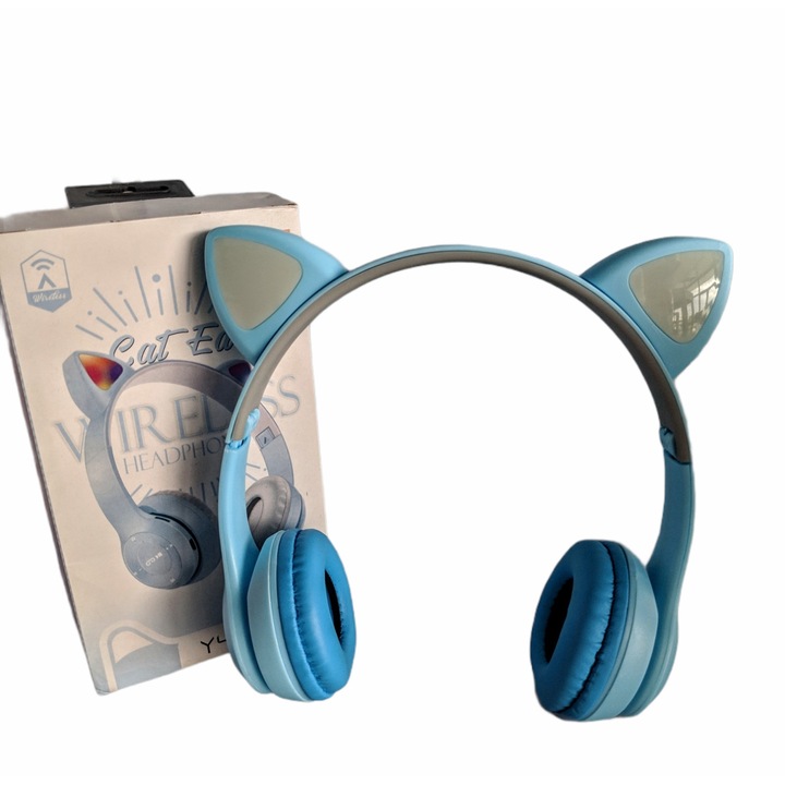 Casti pliabile wireless Cat, Gerdani BG, Bluetooth 5.0, MicroSD, LED, Albastru deschis