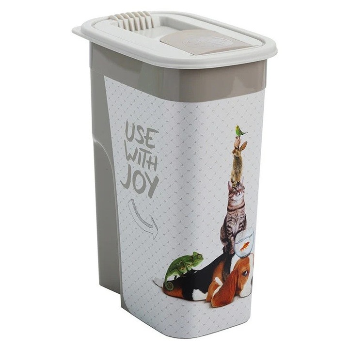 Recipient pentru hrana pisici, Rotho Flo, 4.1 L, alb cu imprimeu