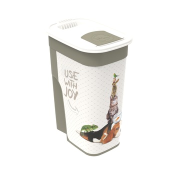Recipient pentru hrana pisici, Rotho Flo, 4.1 L, alb cu imprimeu Recipient pentru hrana pisici, Rotho Flo, 4.1 L, alb cu imprimeu