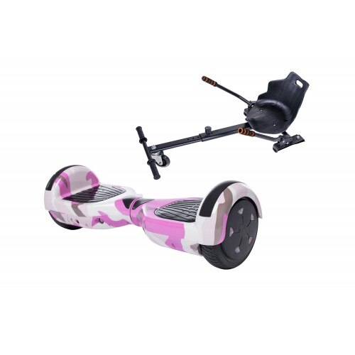 Hoverboard Regular Camouflage Pink si Hoverseat, Smart Balance™ Premium Brand, roti 6.5 inch Bluetooth, AutoBalans, Geanta de transport, putere 700W, Led-uri