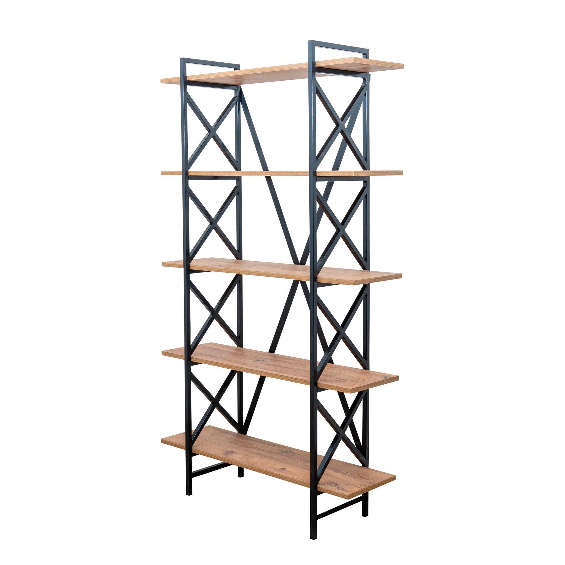 Etajera cu rafturi Sani MT-SHLF-003, 100x34x181 cm Negru si Stejar