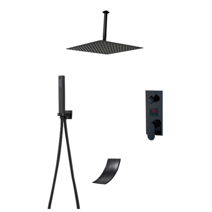 Set baterie dus, Blackswan, Tip M3.11 Smart, model negru mat, dimensiune 40 cm