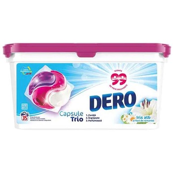 Detergent capsule Dero Trio, Iris Alb si Flori de Romanita, 35 spalari Detergent capsule Dero Trio, Iris Alb si Flori de Romanita, 35 spalari