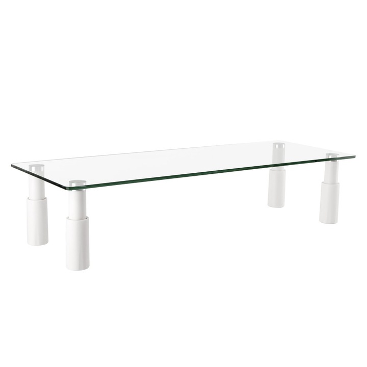 Suport de birou universal, pentru monitor, notebook, laptop, sticla transparenta, reglabil inaltime, 580 x 210 x 130 mm, Alb, Techly, ICA-MS 461E