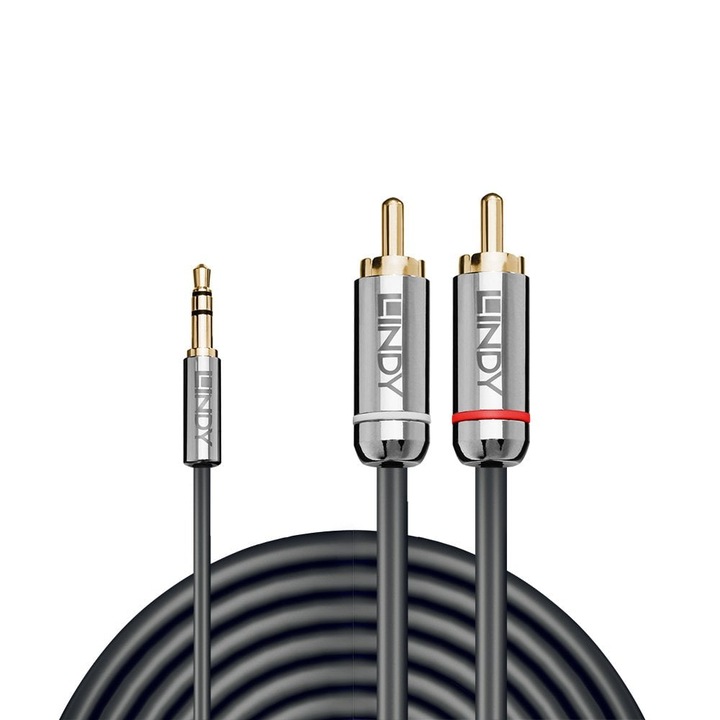 Cablu Audio, Lindy, 2 x RCA, Gri/Argintiu, 10m x 3.5mm