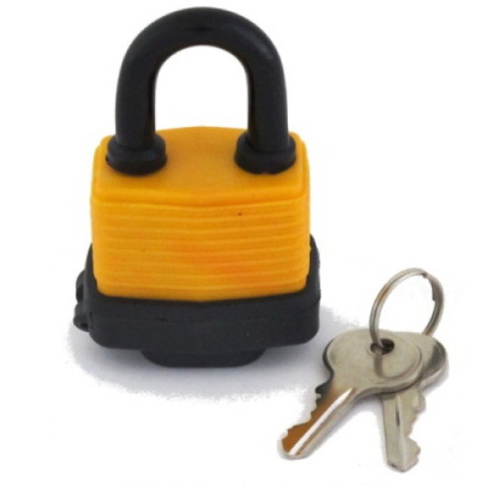 Lacat rezistent la apa, Aluminiu, 40 mm, cu chei, Negru/Portocaliu