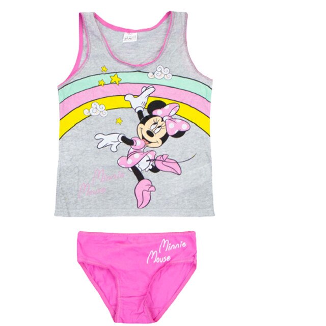 Set maieu si chilot, Minnie Mouse, stelute gri cu roz
