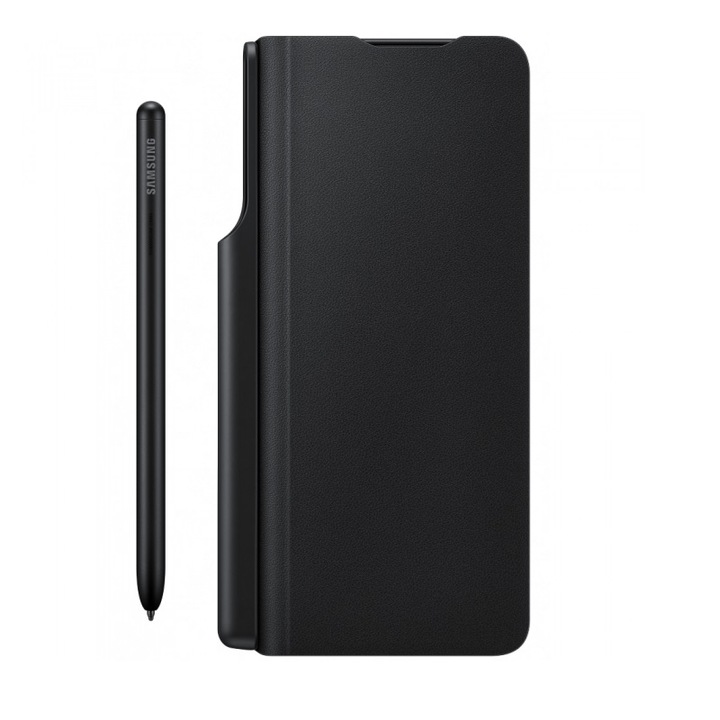 Husa Leather Flip Cover pentru Samsung Galaxy Z Fold 3 5G, Stylus Pen, Black