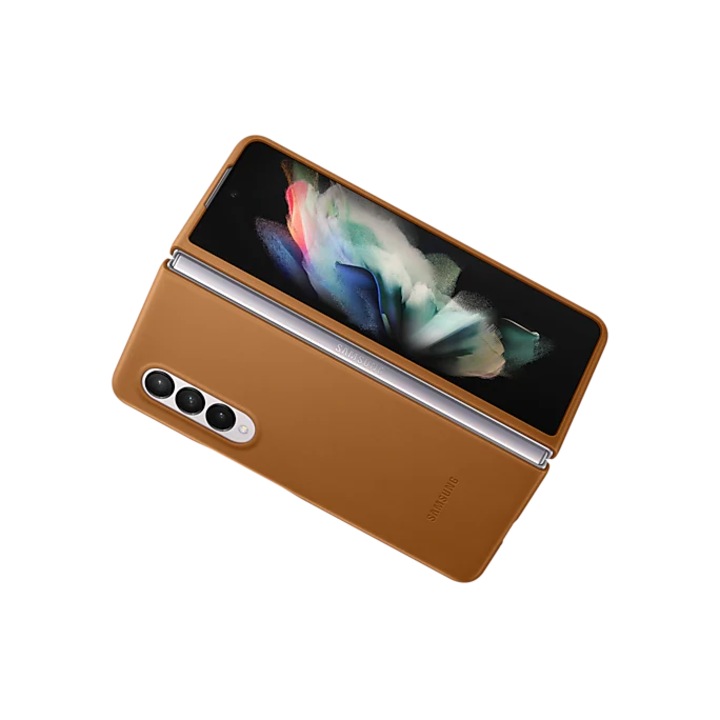 Предпазен калъф Samsung Leather Cover за Galaxy Z Fold3, Camel Brown