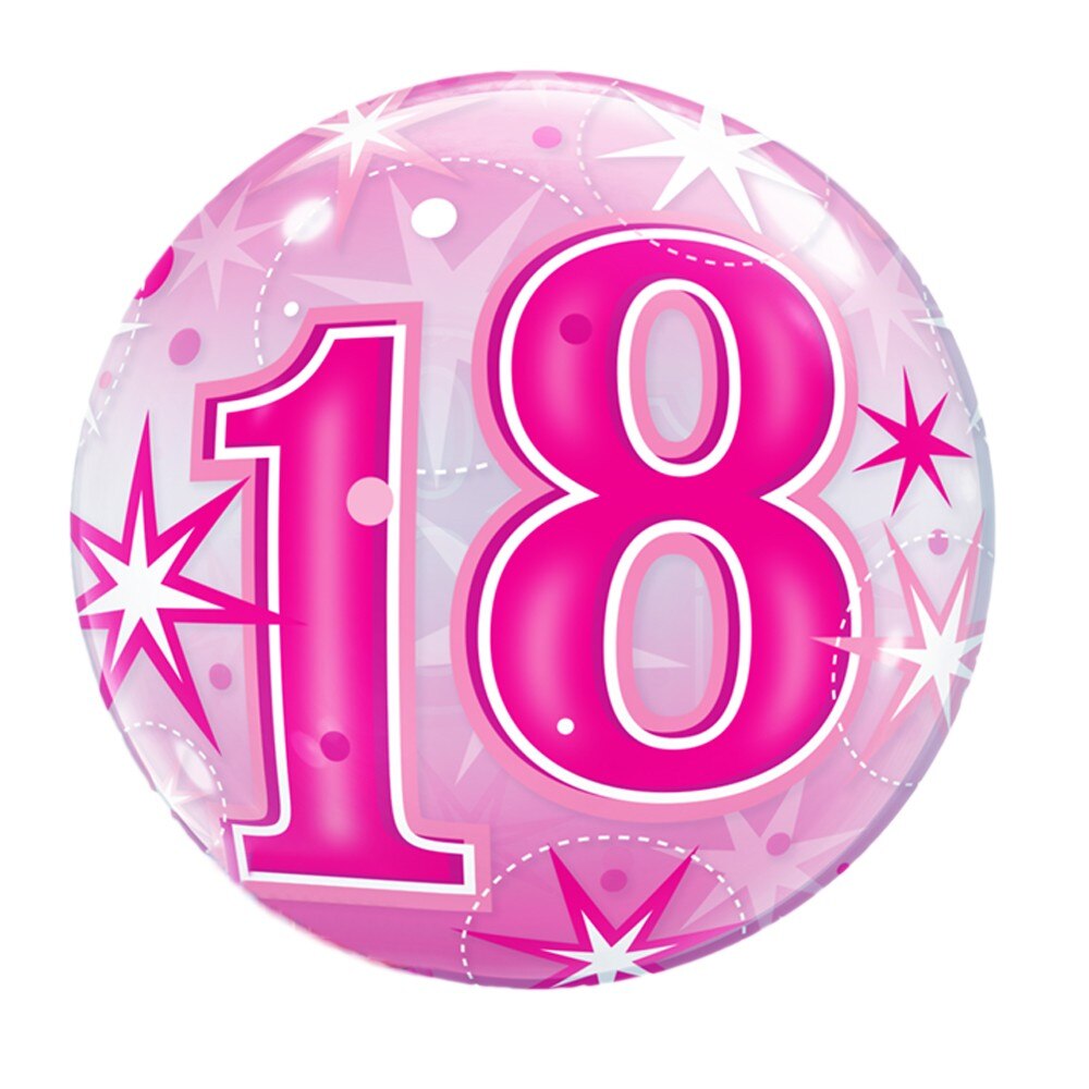 Balon Bubble 56 cm cu Stelute Inscriptionat 18, Qualatex, 1 bucata