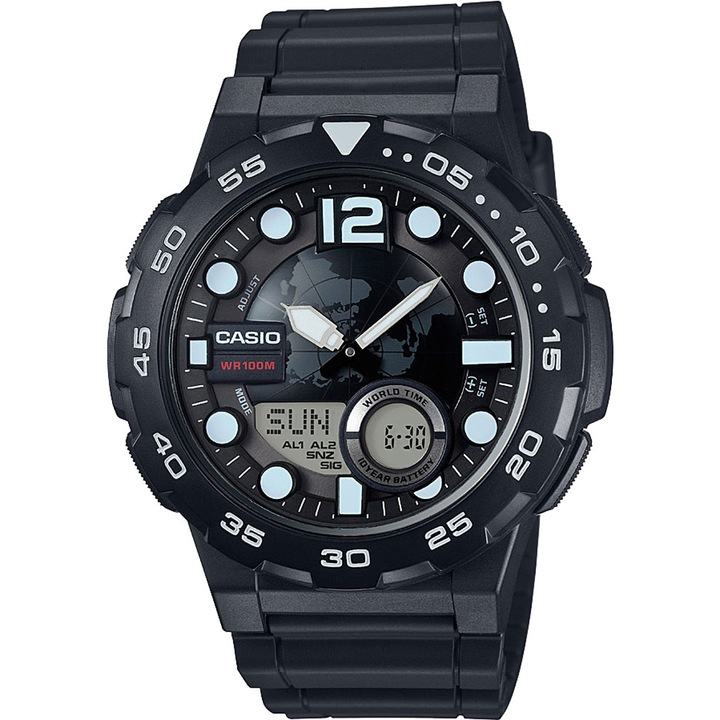 Мъжки часовник Casio Analog-Digital AEQ-100W-1AVDF, Черен, Смолa