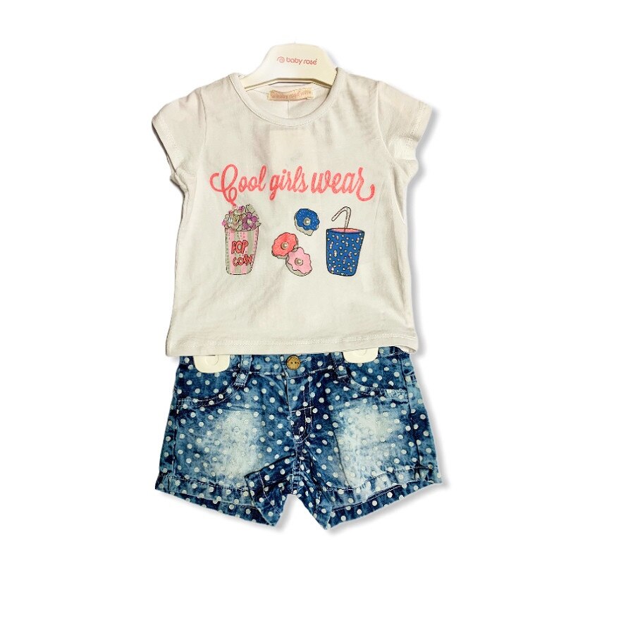 Compleu fetite modern, alb, bumbac, Alb / Albastru